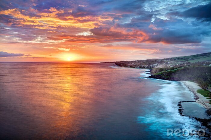 Fotobehang Zonsondergang en kalme zee