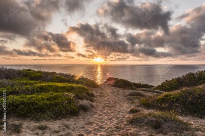 Fotobehang Zonsondergang op een schilderachtig strand, zee, duinen, landschap