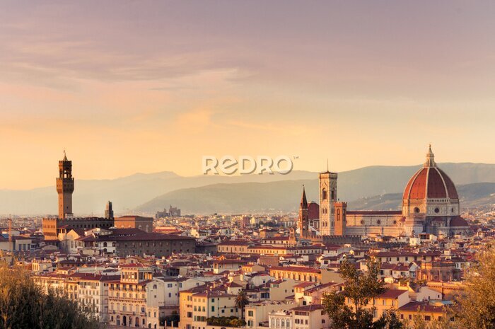 Fotobehang Zonsondergang over architectuur in Florence