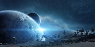 Poster Zonsopgang over de planeet Aarde in de ruimte