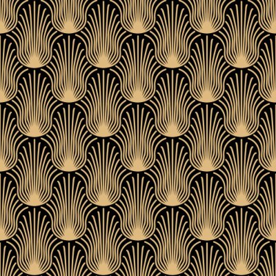 Zwart bloemmotief in art deco stijl