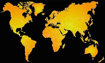 Fotobehang Zwart en oranje wereldkaart