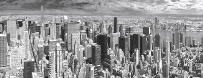 Zwart en wit panorama van Manhattan, New York, USA.