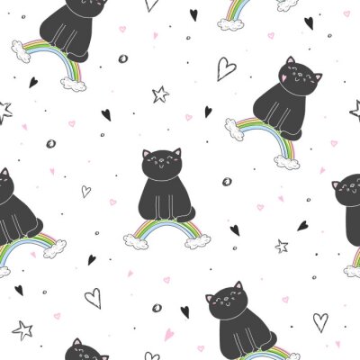 Fotobehang Zwart katje op een regenboog