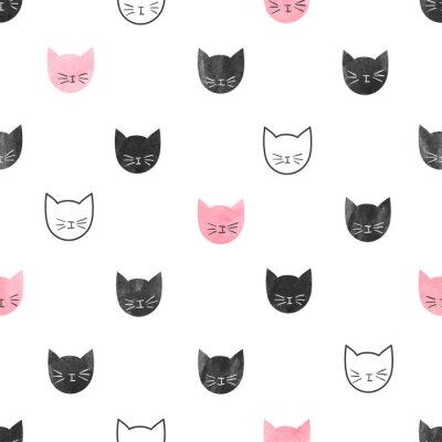 Fotobehang Zwart met roze hoofdjes van kittens