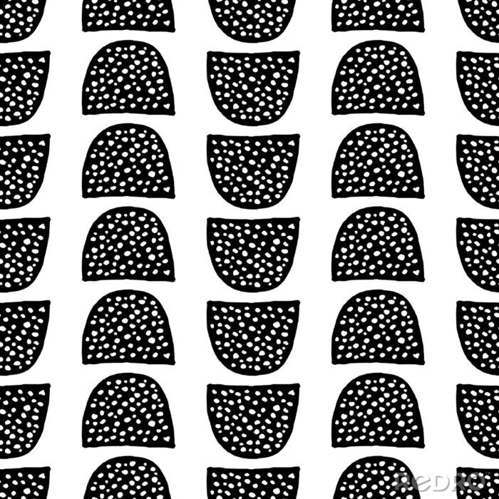 Fotobehang Zwart met wit patroon met stippen in een halve cirkel