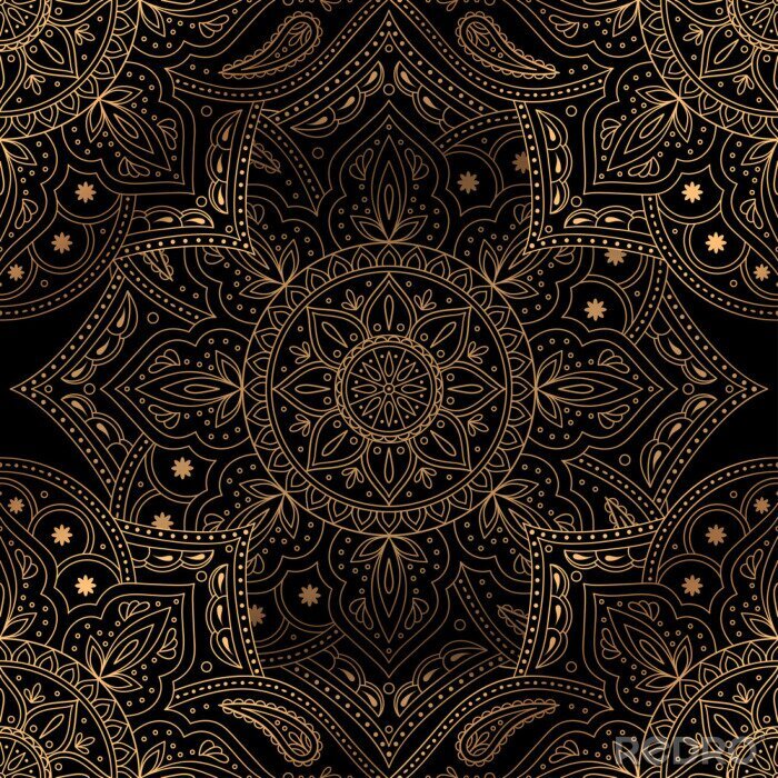 Fotobehang Zwart oosters mandala-motief