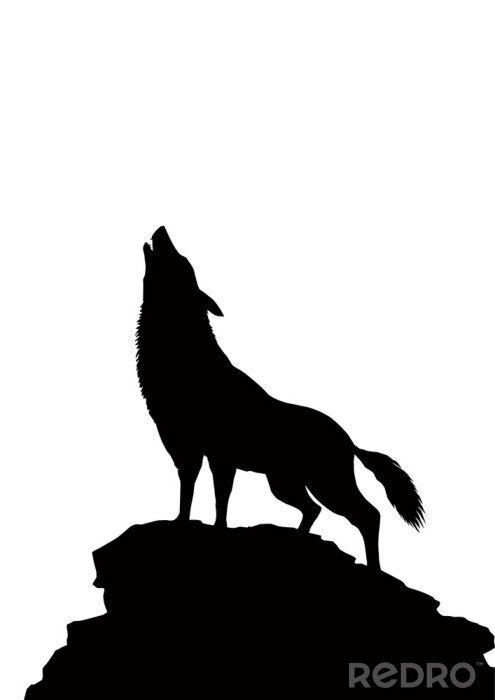 Fotobehang Zwart silhouet van een wolf op een witte achtergrond