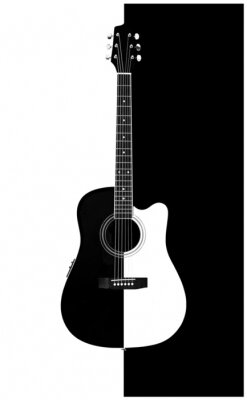Zwart-wit akoestische gitaar