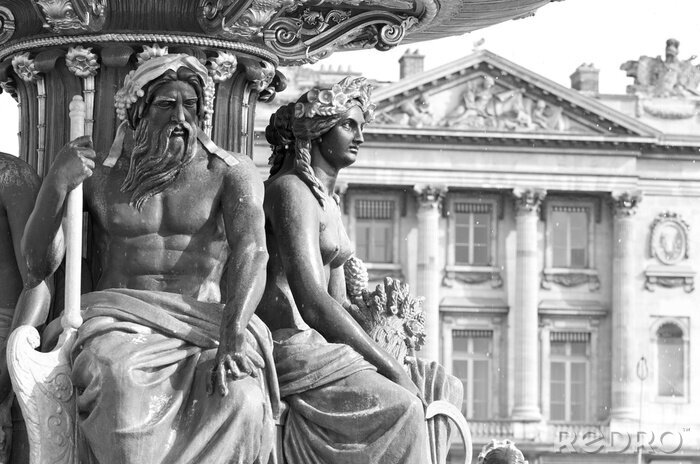 Fotobehang Zwart-wit beeld van een fontein in Parijs