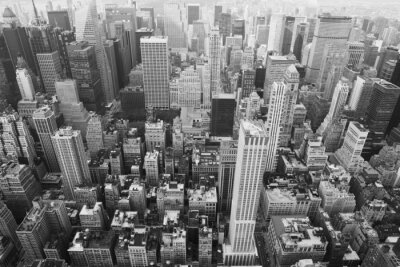 Fotobehang Zwart-wit beeld van hoge gebouwen