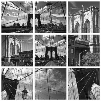 Fotobehang Zwart-wit collage met Brooklyn Bridge