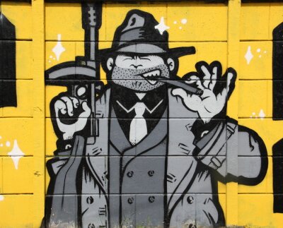 Fotobehang Zwart-wit gangster op graffiti