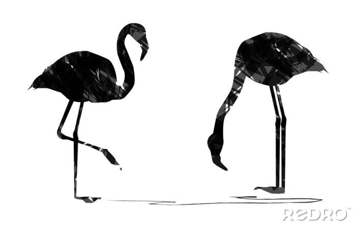 Fotobehang Zwart-wit geblokte vogels