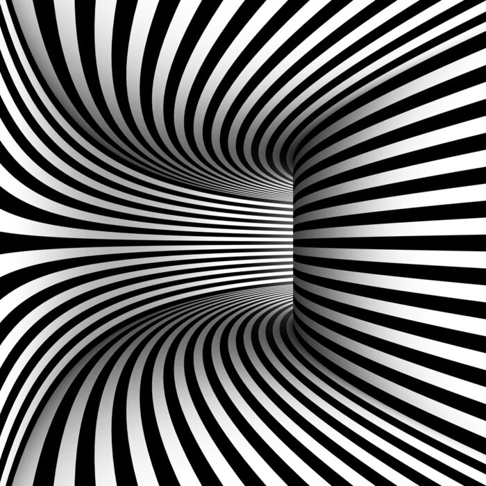 Fotobehang Zwart-wit gestreepte tunnel