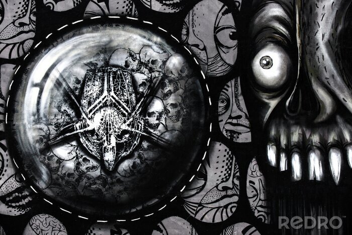 Fotobehang Zwart-wit graffiti met talisman