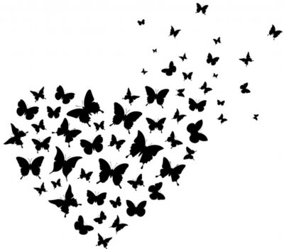 Fotobehang Zwart-wit hart en vlinders