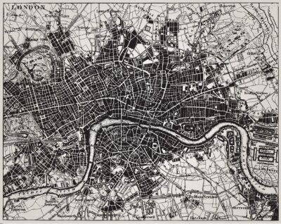 Fotobehang Zwart-wit historische kaart van Londen