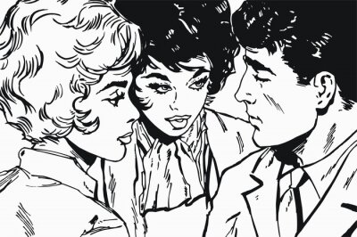 Fotobehang Zwart-wit illustratie met mensen