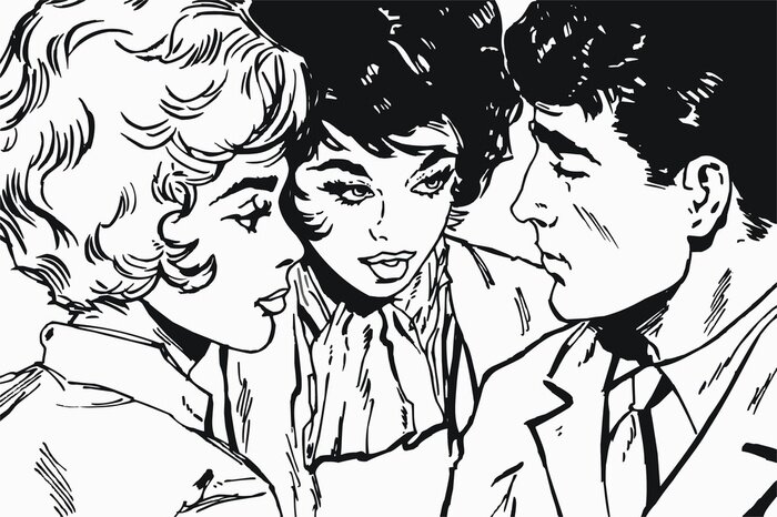 Fotobehang Zwart-wit illustratie met mensen