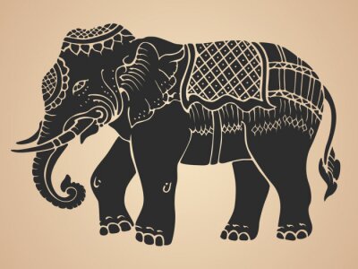 Fotobehang Zwart-wit illustratie van een olifant
