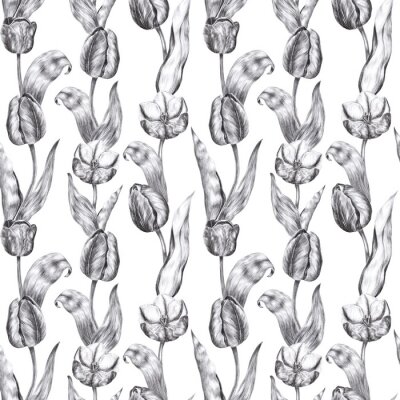 Fotobehang Zwart-wit motief met tulpen