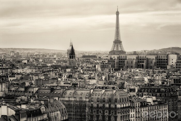 Fotobehang Zwart-wit panorama met Parijs