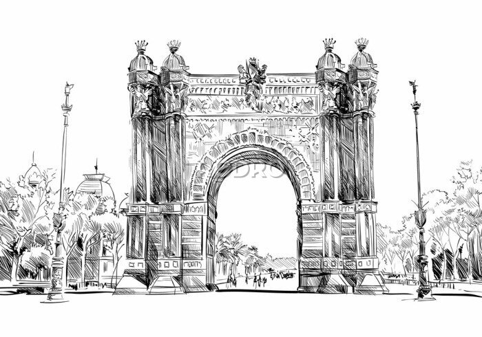 Fotobehang Zwart-wit patroon met de Arc de Triomphe