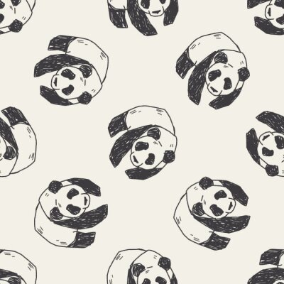 Fotobehang Zwart-wit patroon met panda's