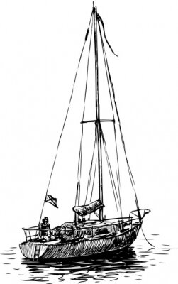 Fotobehang Zwart-wit schets van een zeilboot