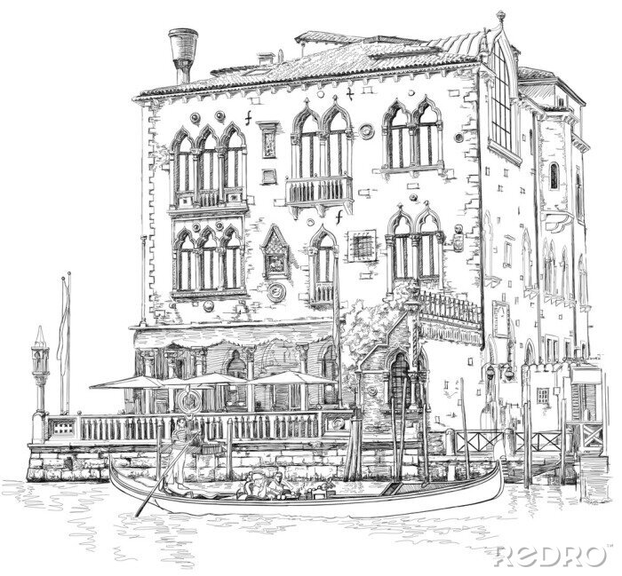 Fotobehang Zwart-wit schets van Venetië