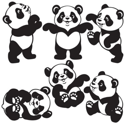 zwart-wit set met cartoon panda