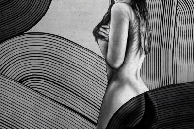 Fotobehang Zwart-wit tekening van een aantrekkelijke vrouw