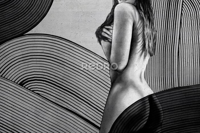 Fotobehang Zwart-wit tekening van een aantrekkelijke vrouw