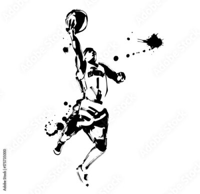 Fotobehang Zwart-wit tekening van een basketballer