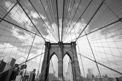 Fotobehang Zwart-wit uitzicht op de brug in NYC