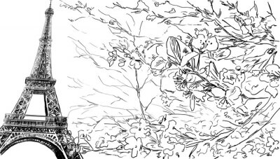 Fotobehang Zwart-wit weergave van de Eiffeltoren