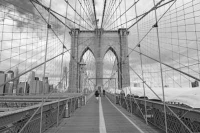 Fotobehang Zwart-witte 3D Brooklyn Bridge