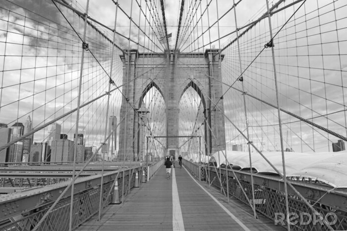 Fotobehang Zwart-witte 3D Brooklyn Bridge
