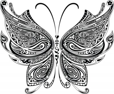 Fotobehang Zwart-witte decoratieve vlinder