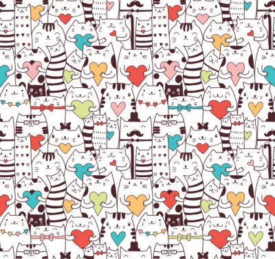 Behang Zwart-witte dieren met gekleurde hartjes