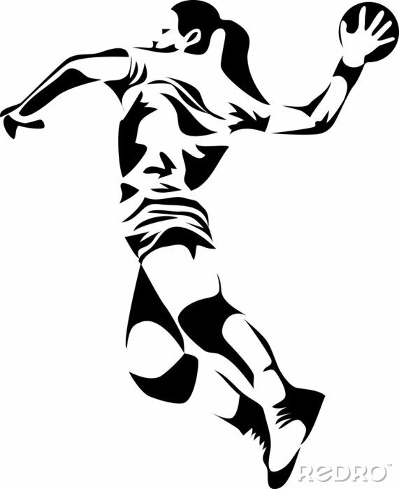 Fotobehang Zwart-witte handbalspeler