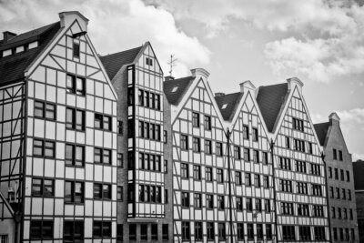 Fotobehang Zwart-witte historische gebouwen