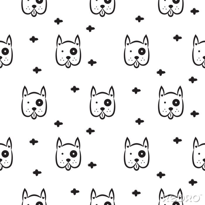 Fotobehang Zwart-witte hondenkoppen en kruisjes