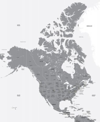 Zwart-witte kaart van Noord-Amerika