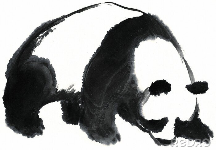 Fotobehang Zwart-witte panda in aquarel