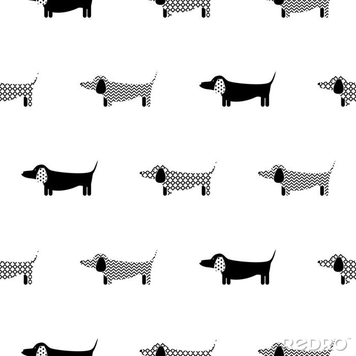 Fotobehang Zwart-witte patroon honden