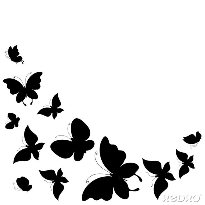 Fotobehang Zwart-witte vlindersilhouetten