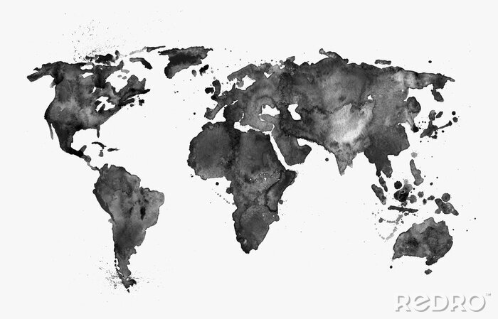 Fotobehang Zwarte aquarel wereldkaart