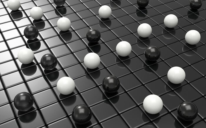 Fotobehang Zwarte en witte ballen op de vloer